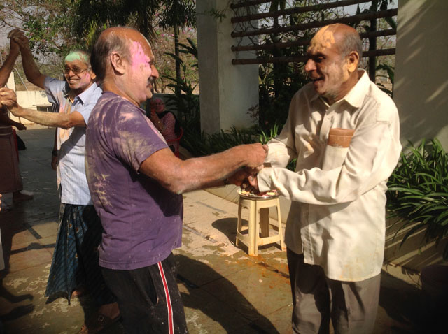 Residents and staff enjoying Holi 2016.