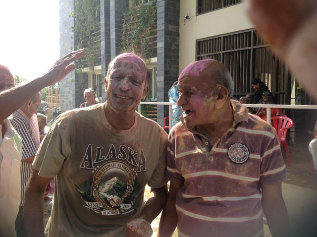 Residents and staff enjoying Holi 2016.