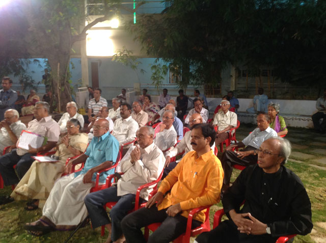  L.V.Gangadhara Sastry, Founder Chairman. Bhagavidgita Foundation deliberating essence of Bhagawadgita to residents of SMILES and guests.