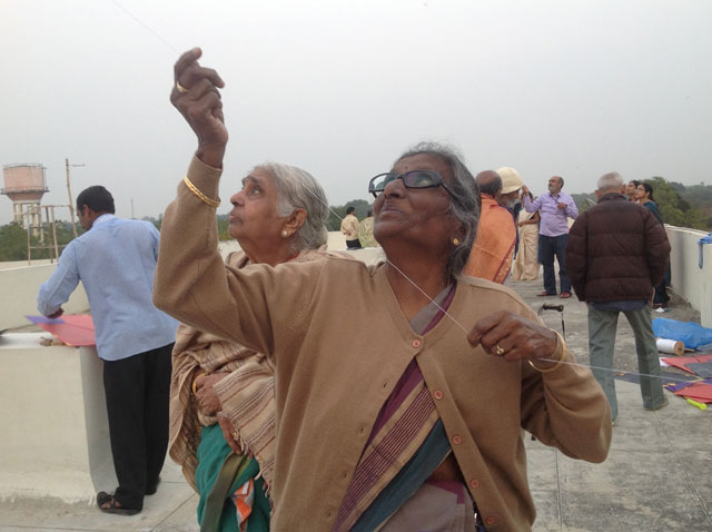 Residents and staff enjoying Kite Flying 2017 