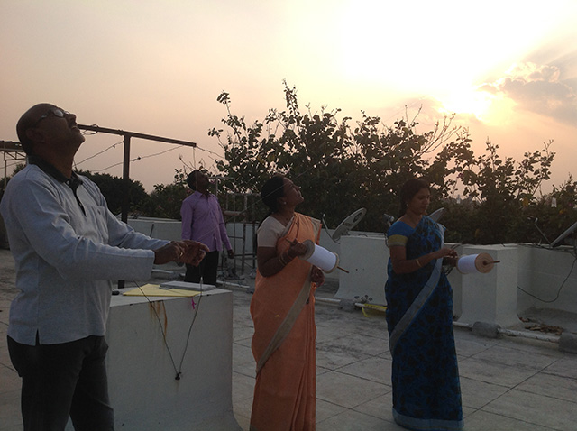 Residents of SMILES enjoying Kite Flying on the eve of Makara Sankranti